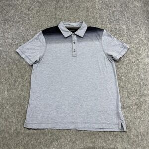Banana Republic Polo Shirt Mens Large Gray Fitted Pima Ombre Short Sleeve Cotton